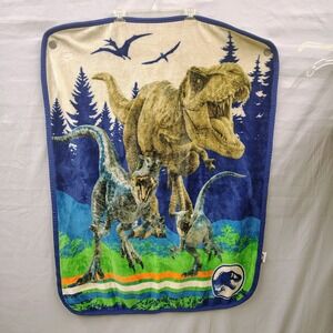 Jurassic World Dominion Kids Dinosaur Fleece‎ Throw Blanket Blue Green 48x37